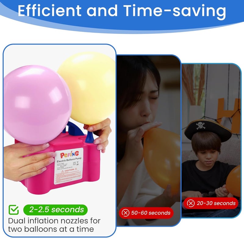 PCFING Balloon Pump Electric, Portable Balloons Inflator Blower Machine with Balloon Tie Tool & Dual Nozzle - Image 2